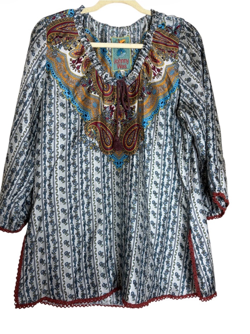 Johnny Was paisley tunic top 100% Silk size M